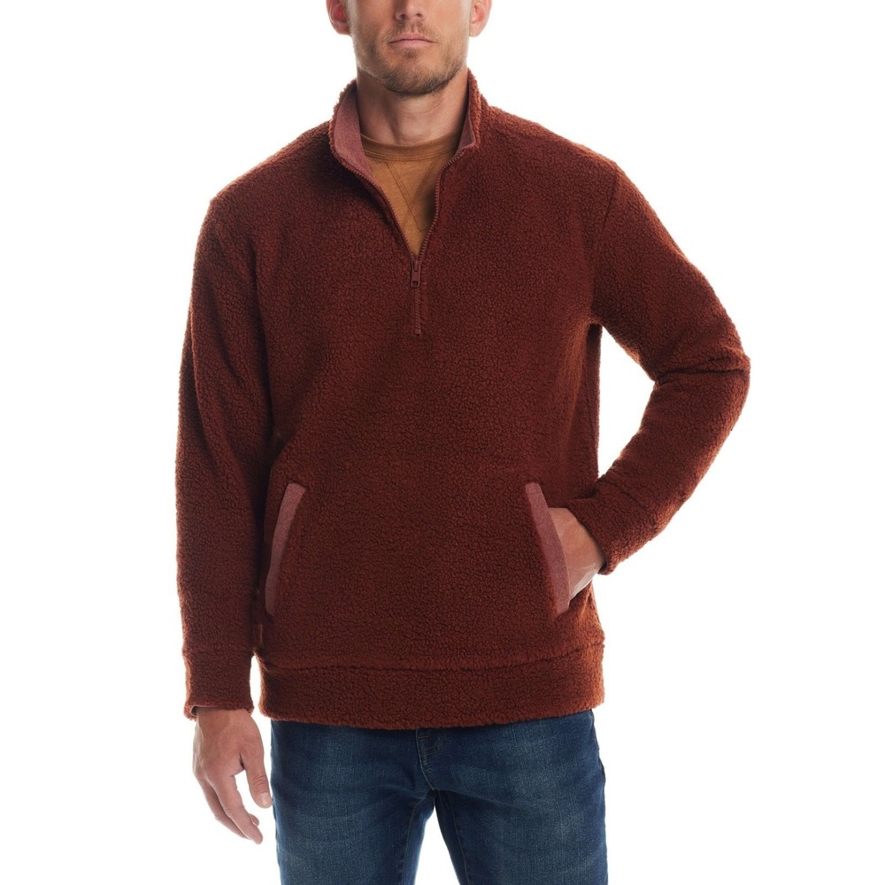 Weatherproof Vintage Mens Teddy Sherpa Pullover Roasted Russet Orange XL‎